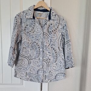Paisley Print Western Style Women's Button-Up Shirt Size M